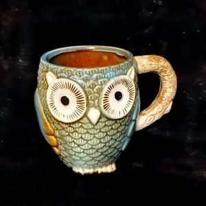 3D Large Stoneware Owl Textured Coffee Mug Cup RETRO Gibson Art Pottery Ceramic